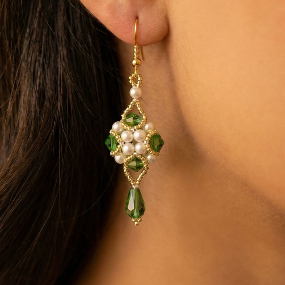 Elegant Green Gold Dangle Earrings